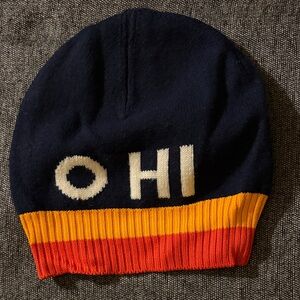 KULE Navy Knit Hat with Yellow and Red Rib Accents